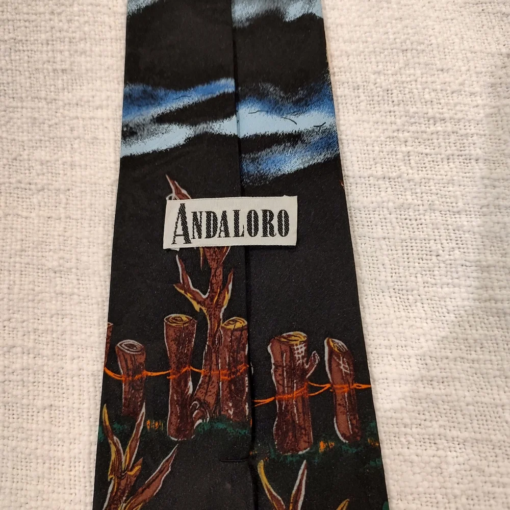 VTG Andalaro Halloween Witch Pumpkin Black Cat Harvest Moon Silk Tie